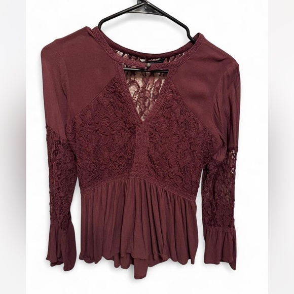 American Eagle Outfitters Maroon Lace babydoll top - Picture 1 of 7